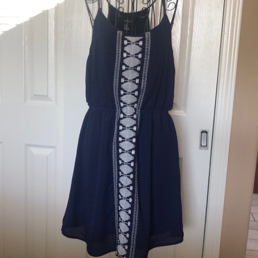 Navy Razor back Embroidered Dress, lined